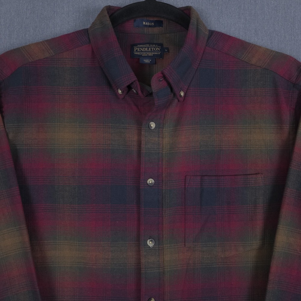 Pendleton Mason Flannel Shirt Mens Large Shadow Plaid Cotton Long Sleeve Button